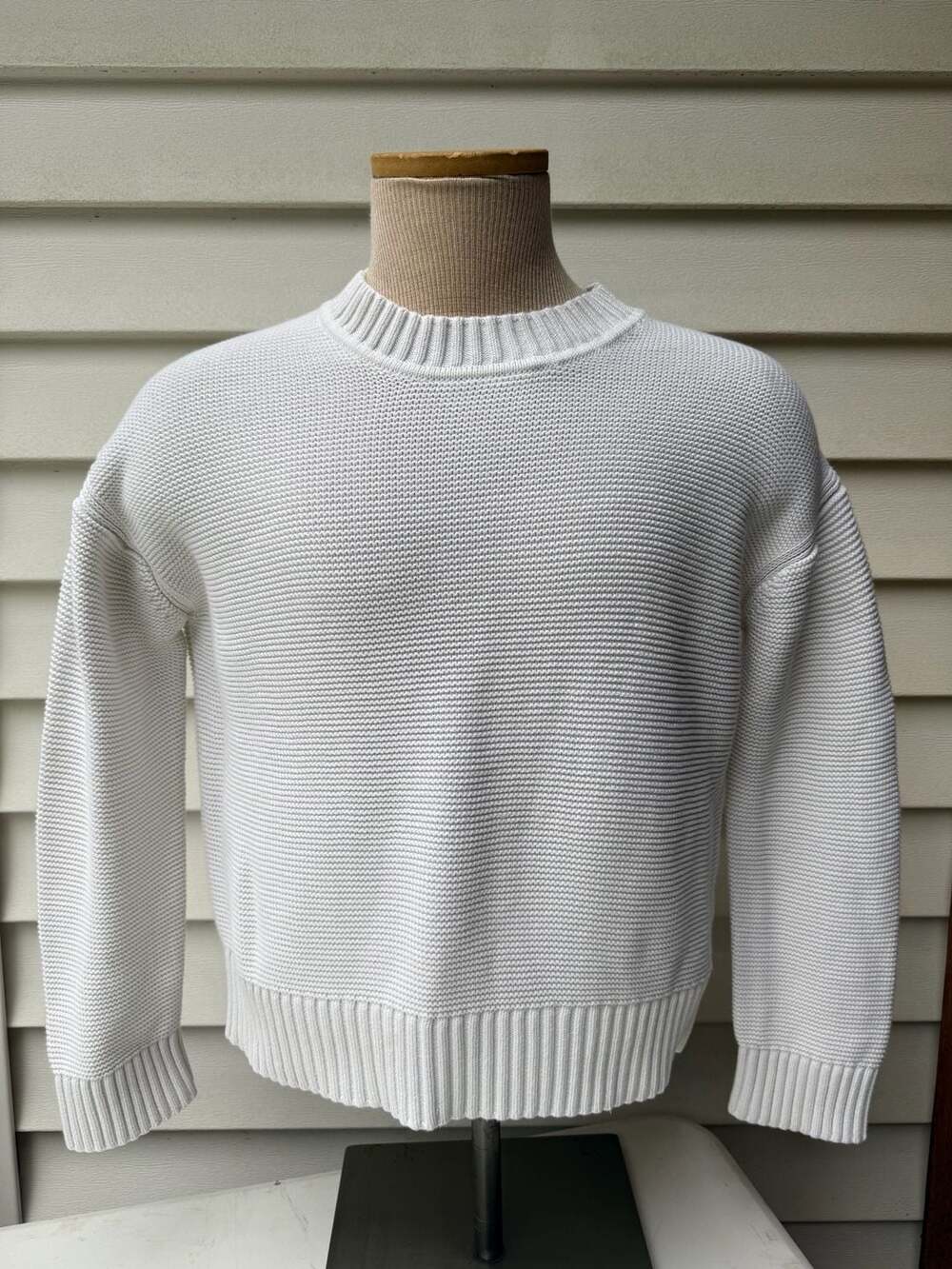 Everlane Cotton Crewneck Sweater Size S White Chunky Knit